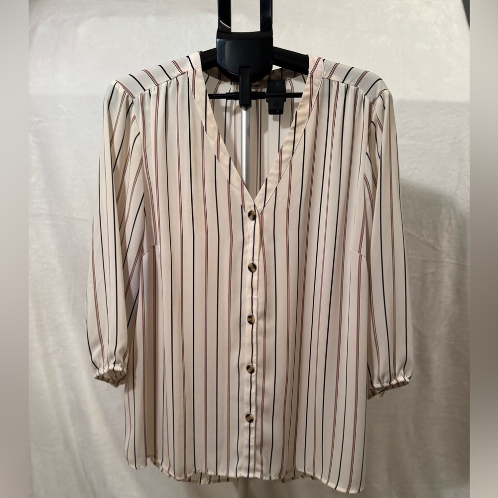 Maurices Cream and Black Striped Button-Down Shirt